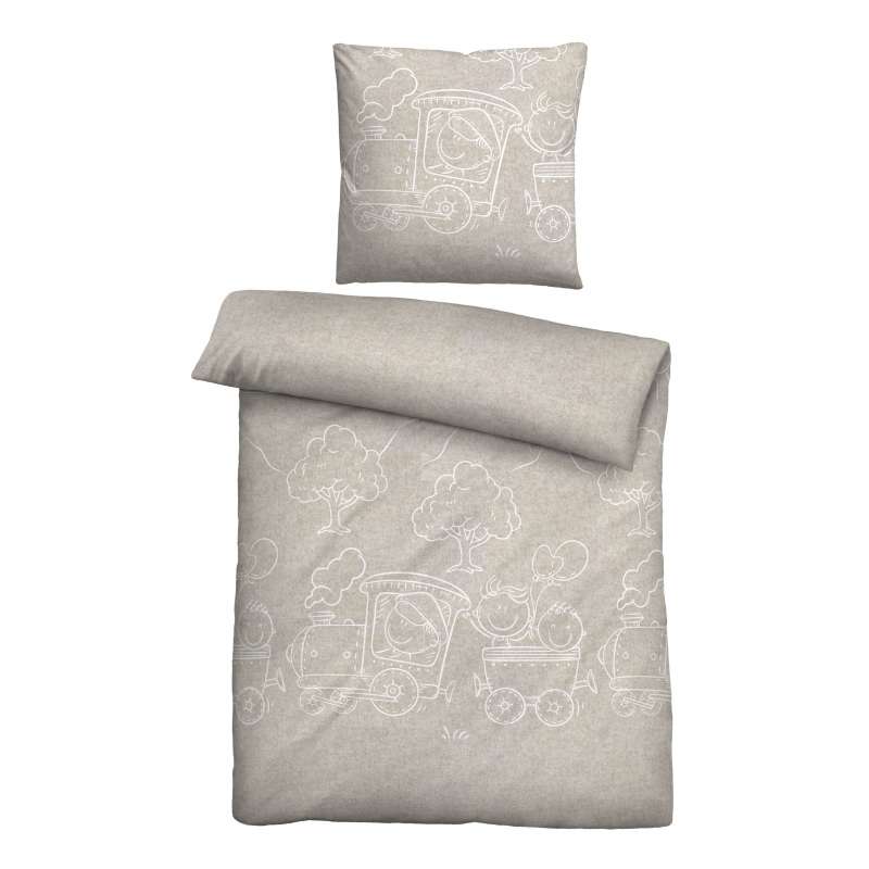 Biberna Melange Flanell-Bettwäsche Lokomotive, Größe 135x200 cm, kitt