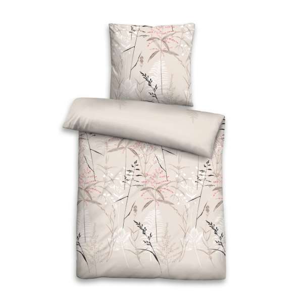 Biberna Satin Wendebettwäsche Gräser, Größe 240x220/2 x 80x80x cm, beige