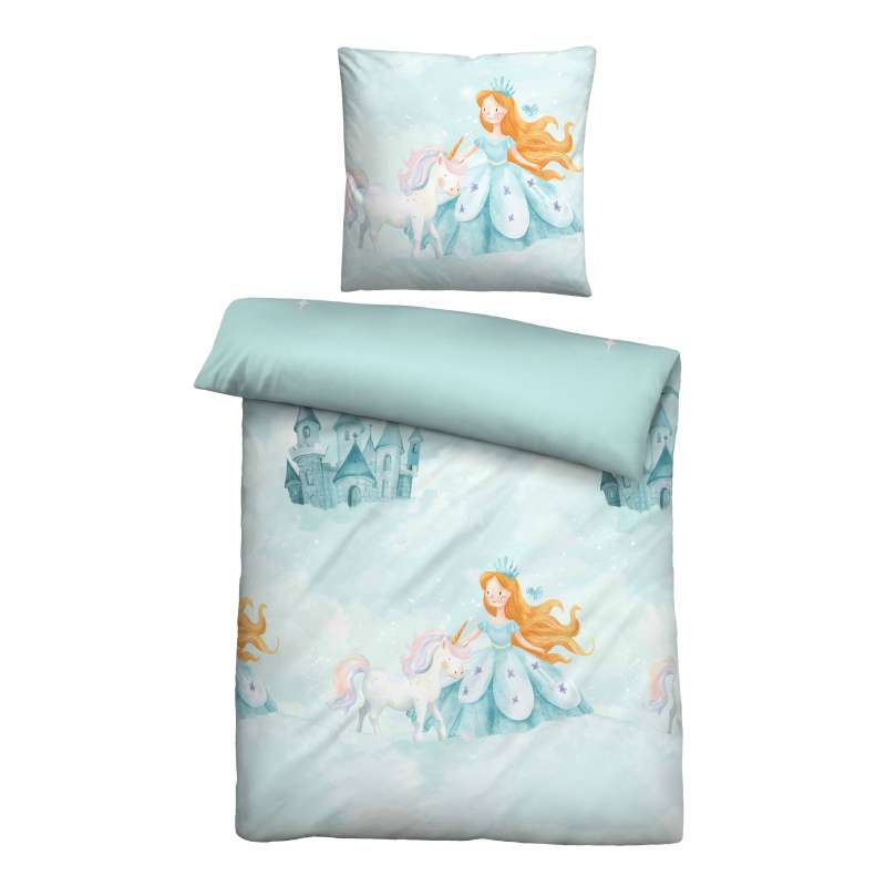Biberna Feinbiber-Bettwäsche Prinzessin und Einhorn, Größe 135x200 cm, ciel