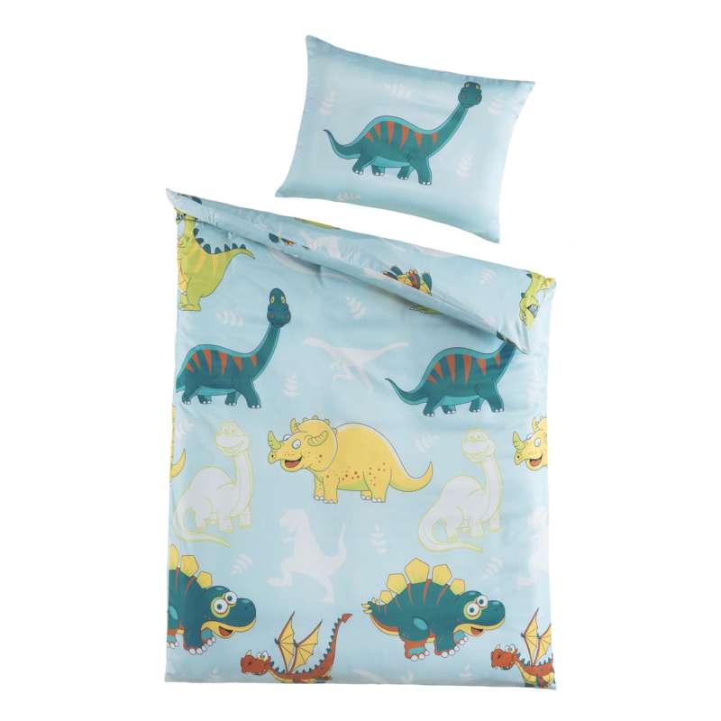 Holiday Heimtex OptiDream Baby Mikrofaser-Bettwäsche 100x135 cm Dinos blau