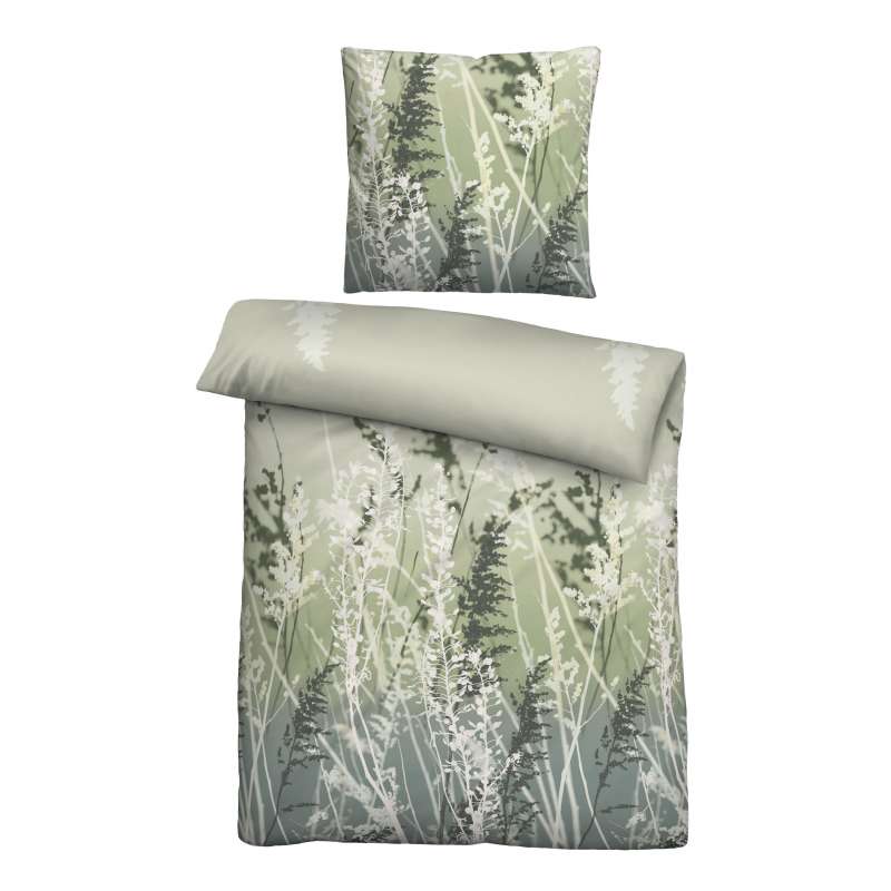 Biberna Feinbiber Bettwäsche Gräser, 155x220 cm+80x80 cm, pistaziengrün