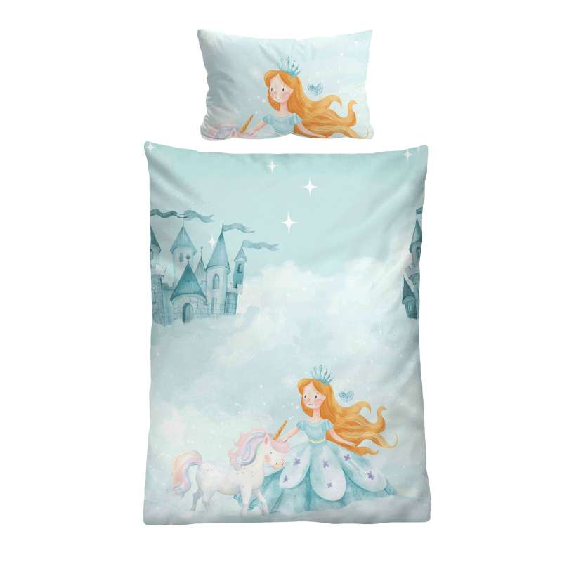 Biberna Feinbiber-Bettwäsche Prinzessin und Einhorn, Größe 100x135 cm, ciel