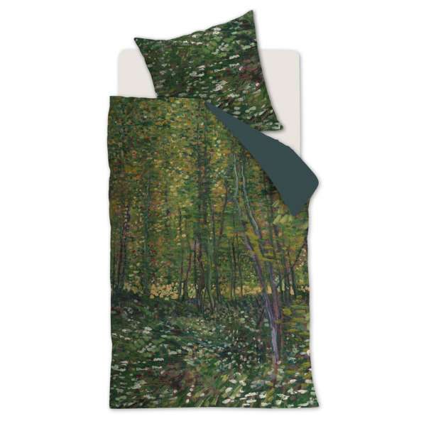 beddinghouse Satin Bettwäsche van Gogh Trees, Größe 135x200/80x80 cm, green