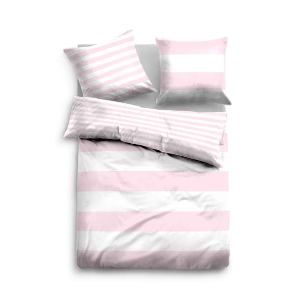 Tom Tailor Linon Wendebettwäsche Querstreifen, Größe 155x220/80x80 cm, rosé