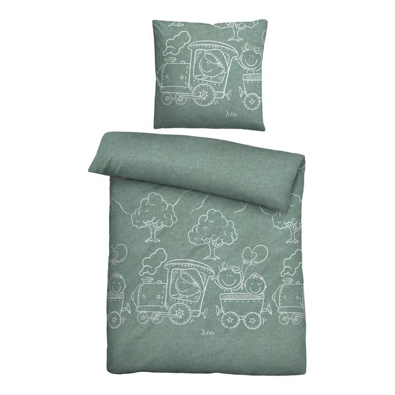 Biberna Melange Flanell-Bettwäsche Lokomotive, Größe 135x200 cm, fichte