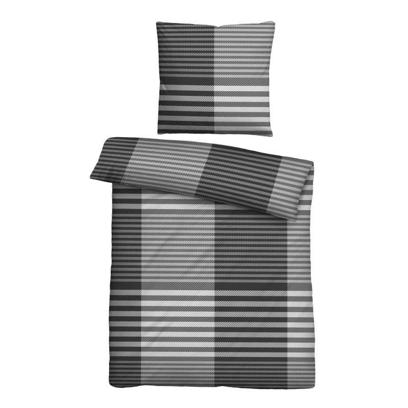 Biberna Feinbiber Bettwäsche Karo-Streifen, 135x200 cm+80x80 cm, silber/grau