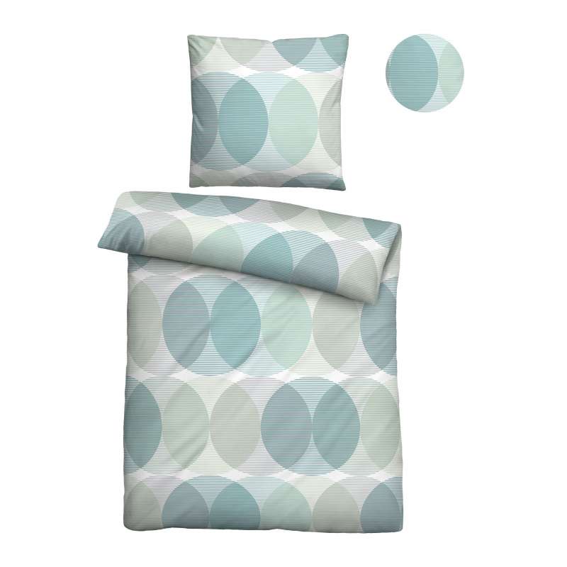 Biberna Tencel Bettwäsche Kreise, 135 x 200 cm + 80 x 80 cm, aqua
