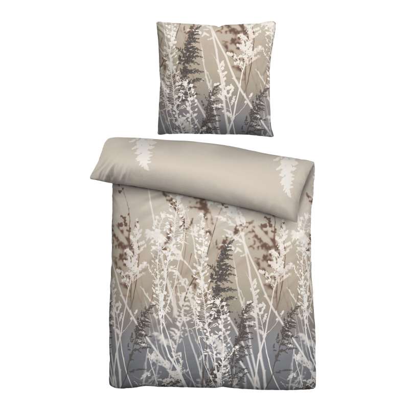 Biberna Feinbiber Bettwäsche Gräser, 135x200 cm+80x80 cm, taupe