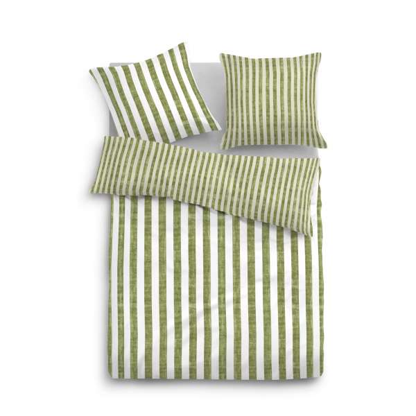 Tom Tailor Linon Wendebettwäsche Streifen, Größe 155x220/80x80 cm, grün