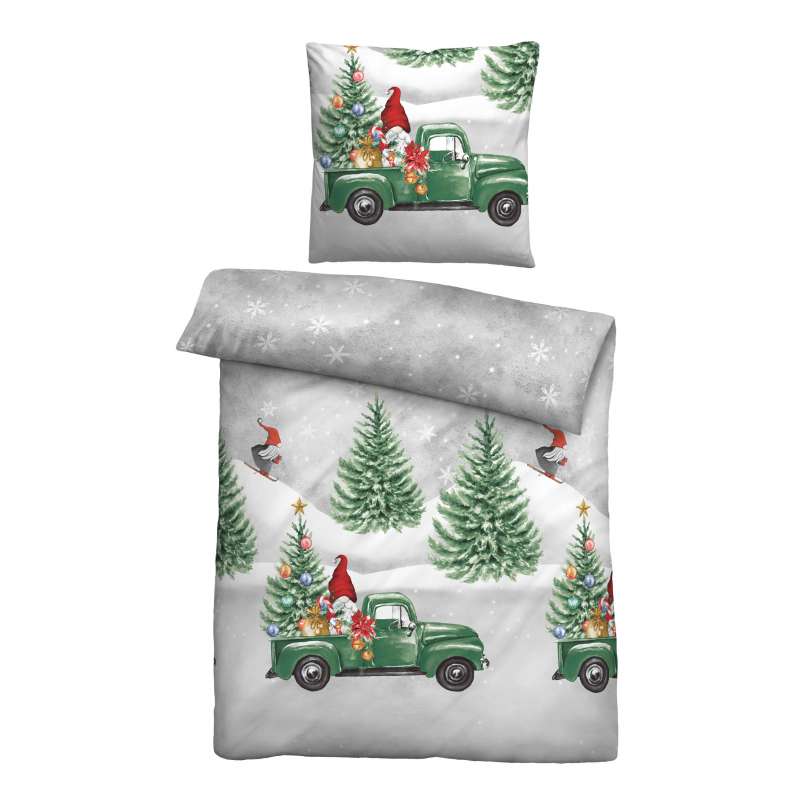 Biberna Feinbiber Bettwäsche Wichtel&Weihnachtsbaum, 135x200 cm+80x80 cm, sturmgrau