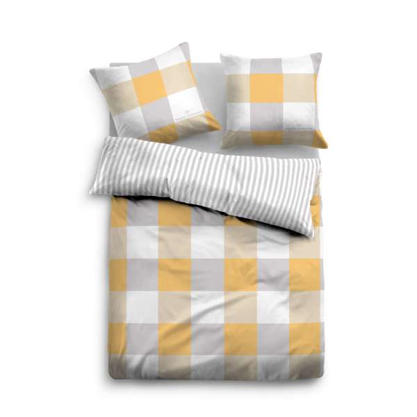 Tom Tailor Satin Wendebettwäsche Karo, Größe 135x200/80x80 cm, gelb-beige