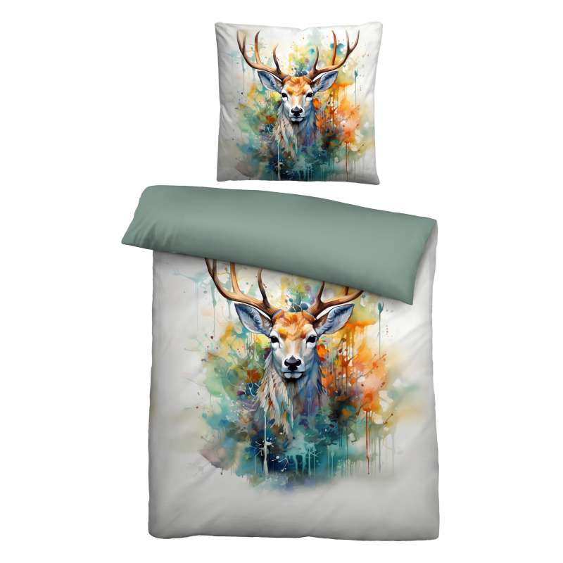 Biberna Feinbiber Bettwäsche Hirsch, Größe 1x 155x220 cm + 1x 80x80 cm, natur