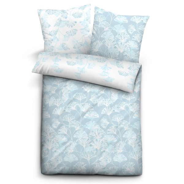 Biberna Mako Satin Bettwäsche 636140-222 Größe 135x200/80x80 cm Blumen blau