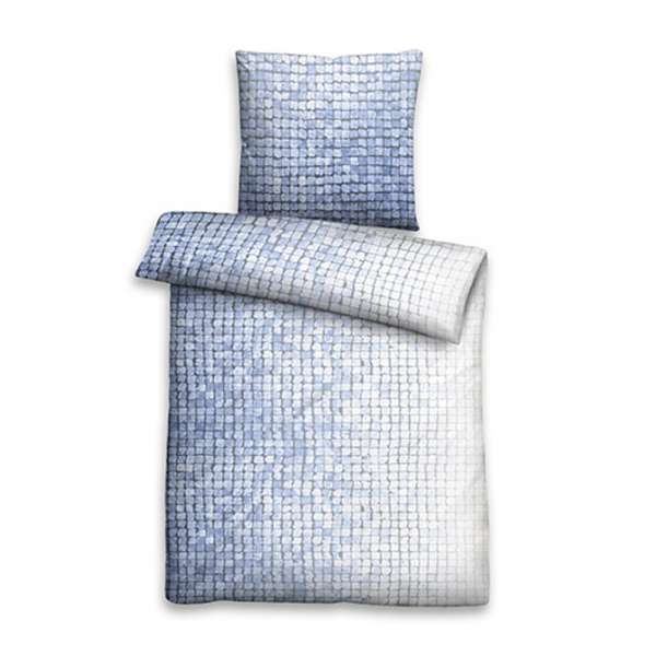 Biberna Linon Bettwäsche Mosaik 155x220 cm 44754-256 blau