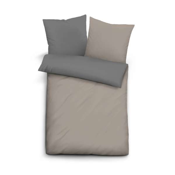 Biberna Linon Wendebettwäsche UNI, Größe 155x220/80x80 cm, taupe