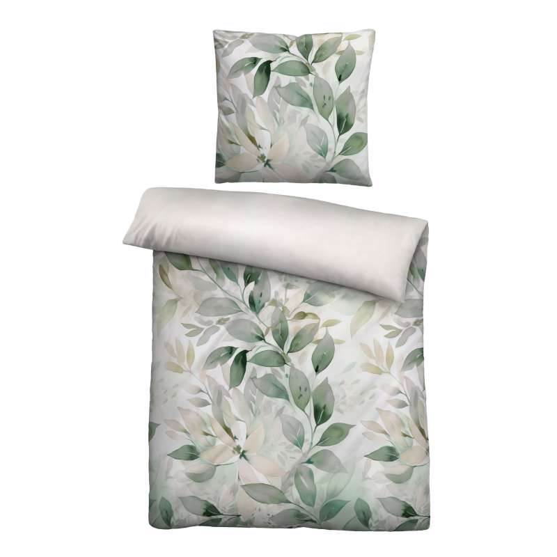 Biberna Satin Bettwäsche Blätterranke, Größe 1x 135x200 cm + 1x 80x80 cm, fichte
