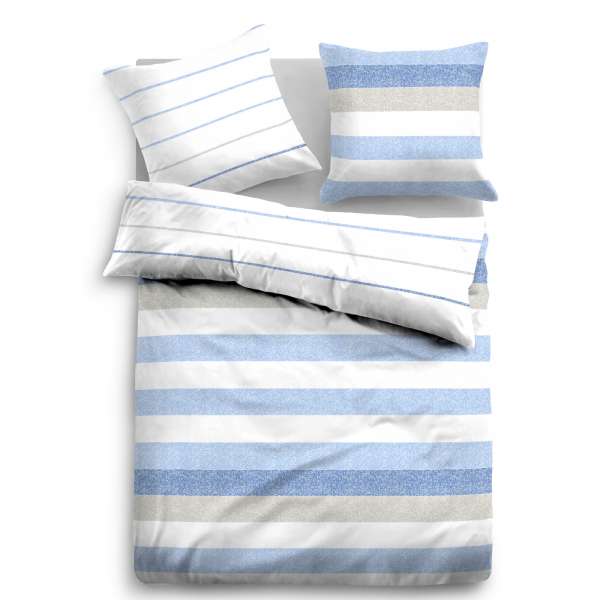 Tom Tailor Linon Wendebettwäsche Streifen, Größe 135x200/80x80 cm, blau