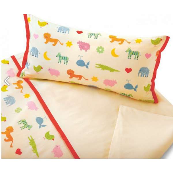 Cotonea Bio-Baumwolle Satin Kinderbettwäsche Arche Noah Größe 100x135+40x60 cm Kissenbezug