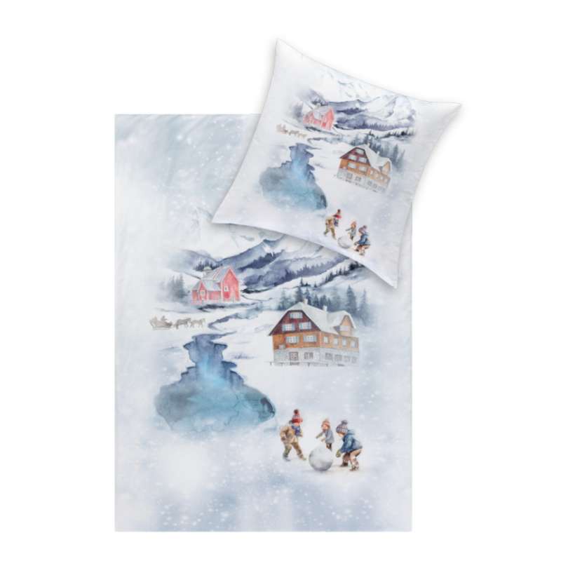 Estella Impulse Kuschelflanell Mountain Lake, 135x200 cm+80x80 cm, schnee