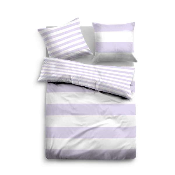 Tom Tailor Linon Wendebettwäsche Querstreifen, Größe 135x200/80x80 cm, violett