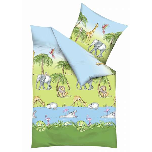 Kaeppel Junior Renforcé Bettwäsche Dschungel, Größe 100x135+40x60 cm, grün