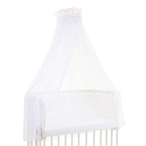 babybay Himmel Piqué mit Band für alle Modelle, weiß Sterne perlgrau