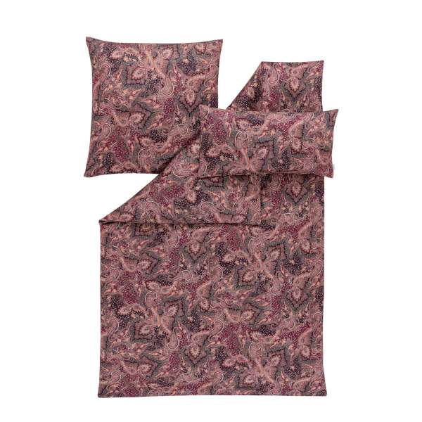 Estella Mako-Satin-Bettwäsche Ginko Größe 135x200/80x80/40x80 cm 3-teilig, bordeaux