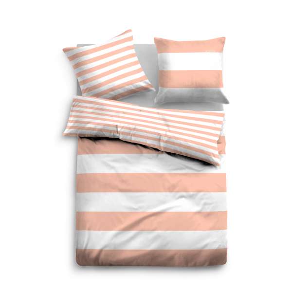 Tom Tailor Linon Wendebettwäsche Querstreifen, Größe 155x220/80x80 cm, coral