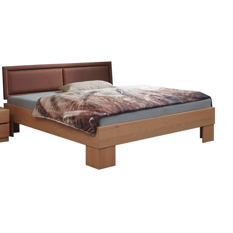 Bed Box Massivholz Bettrahmen Premium Madrid Wildeiche natur geölt mit Polsterkopfteil