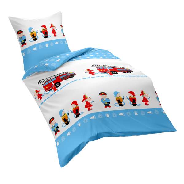 Fleuresse Biber Bettwäsche Dream Art Kids Feuerwehr, Größe 100x135 cm, blau