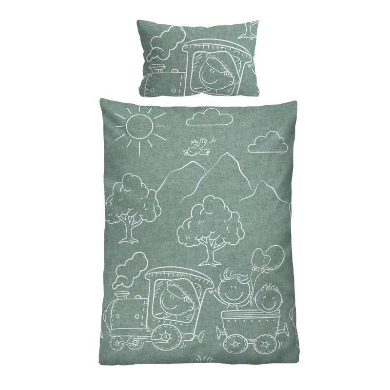 Biberna Melange Flanell-Bettwäsche Lokomotive, Größe 100x135 cm, fichte
