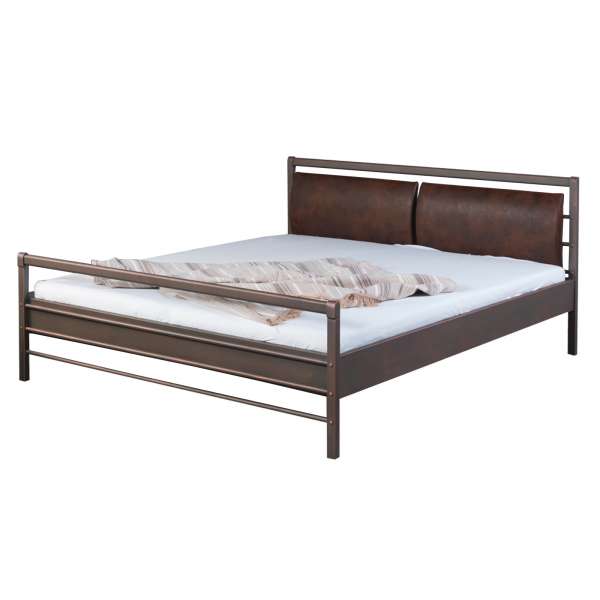 Bed Box Metall Bettrahmen Bettgestell Aurora 1032 mit Lederlookeinsatz im Kopfteil