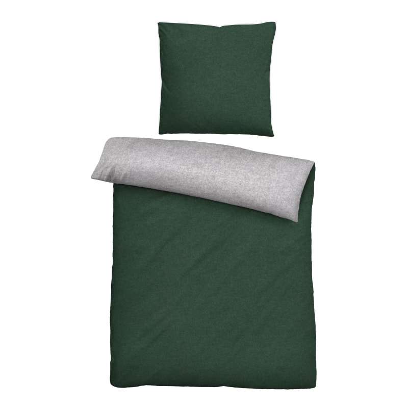 Biberna Melange-Flanell Bettwäsche uni, Größe 1x 135x200 cm + 1x 80x80 cm, dunkelgrün