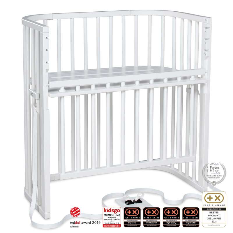 babybay Boxspring Comfort Plus Beistellbett, Buche weiß lackiert, extra belüftet