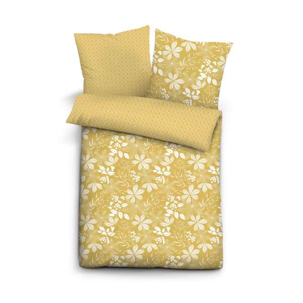 Castell Baumwoll Linon Wendebettwäsche Sträucher Größe 155x220/80x80 cm curry
