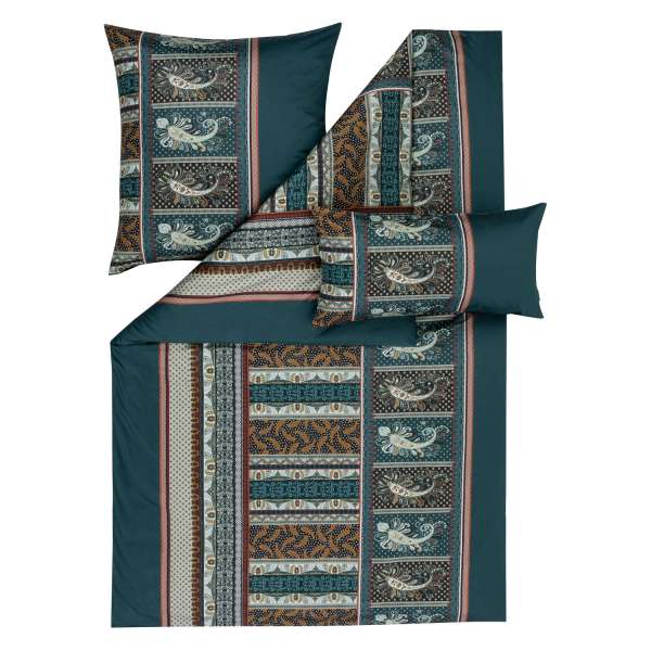 Estella Schweizer Premium Satin Bettwäsche Ambra Größe 155x220/80x80/40x80 cm 3-teilig, blautanne