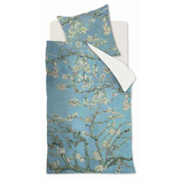 beddinghouse Satin Bettwäsche van Gogh Almond Blossom Größe 135x200/80x80 cm, blue