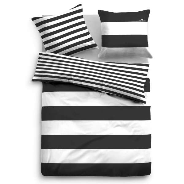 Tom Tailor Linon Wendebettwäsche Querstreifen, Größe 200x200/2x80x80 cm, black