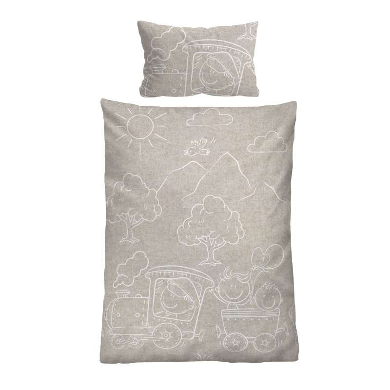Biberna Melange Flanell-Bettwäsche Lokomotive, Größe 100x135 cm, kitt
