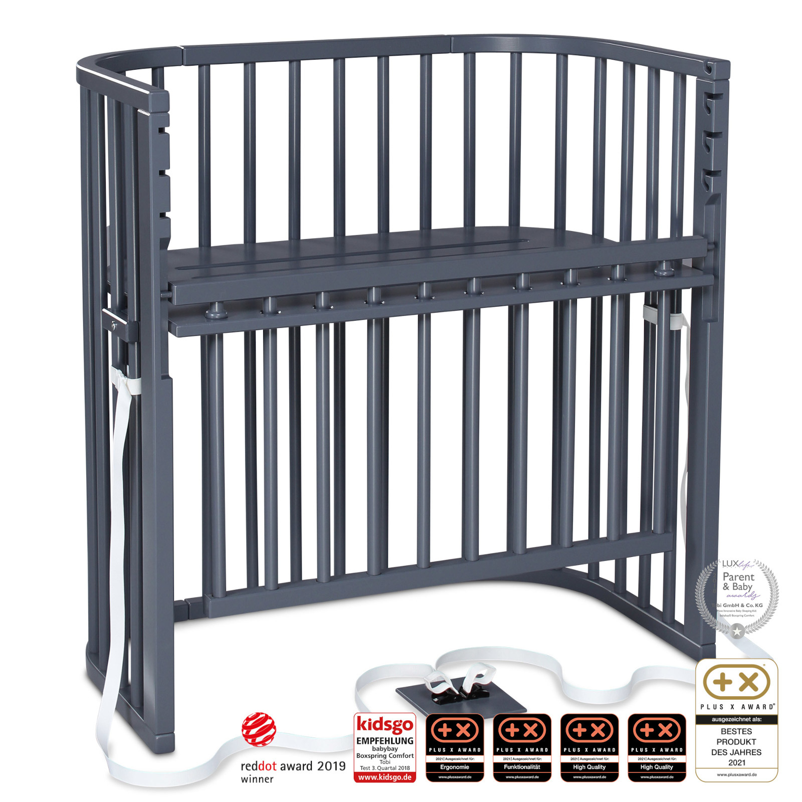 babybay Boxspring Comfort Plus Beistellbett, Buche schiefergrau lackiert, extra bel&uuml;ftet