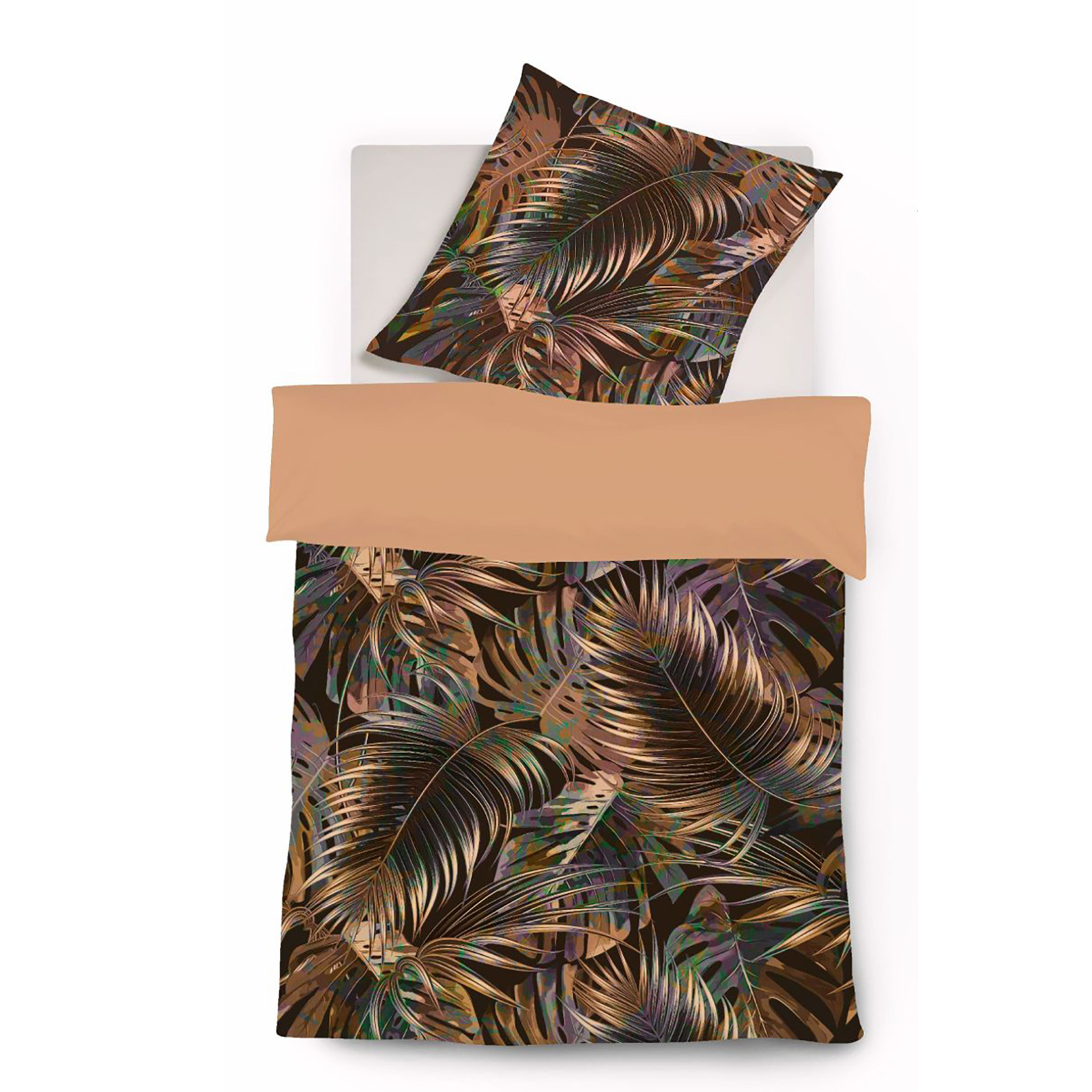 Fleuresse Bed Art S Mako Satin-Wende-Bettw&auml;sche Bl&auml;tter, braun 135x200 cm